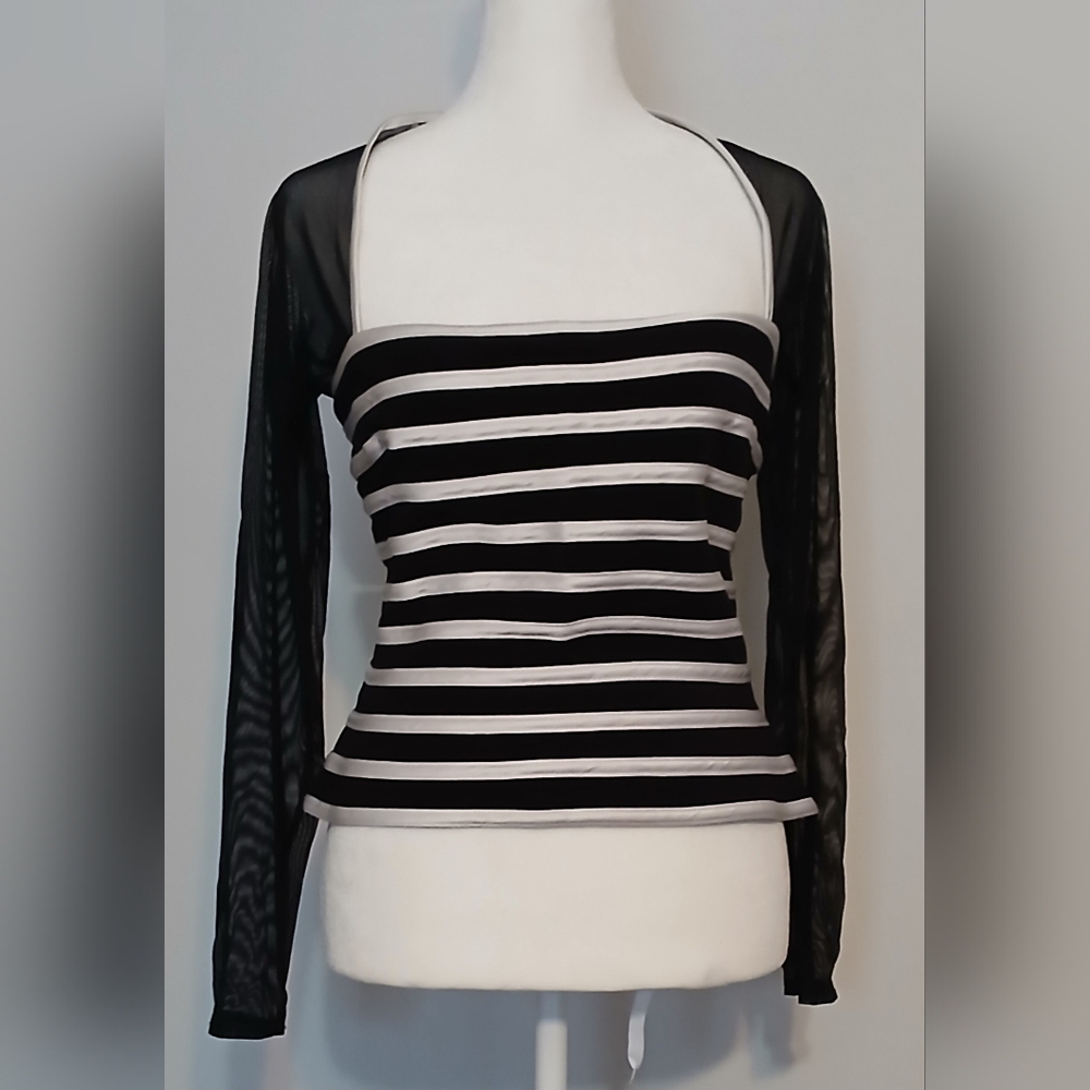 Lillie Rubin Black and White Striped Long Sleeve Top